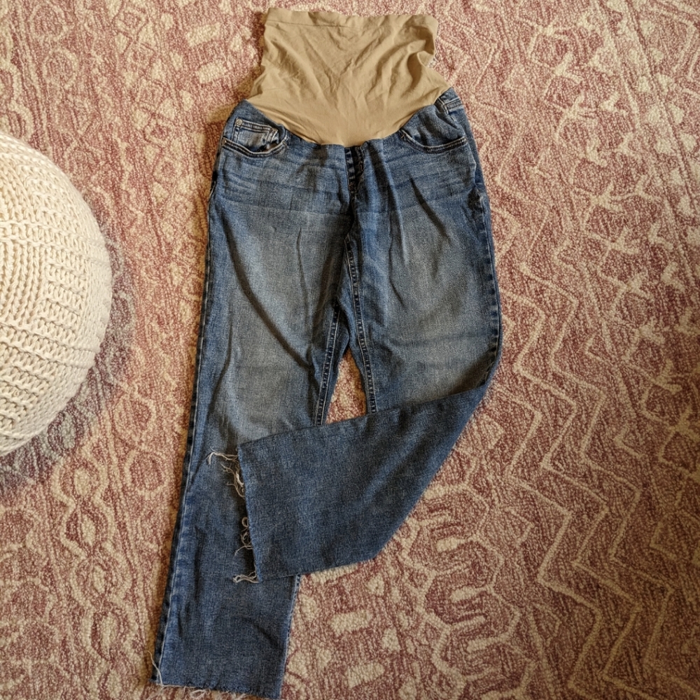 Indigo Blue Maternity wide leg raw hem jeans